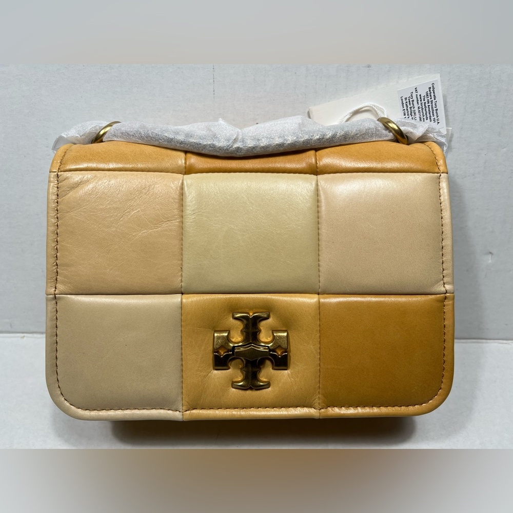 TORY BURCH KIRA LEATHER PATCHWORK SHOULDER BAG GOLDEN STRAW MIX NWT $698